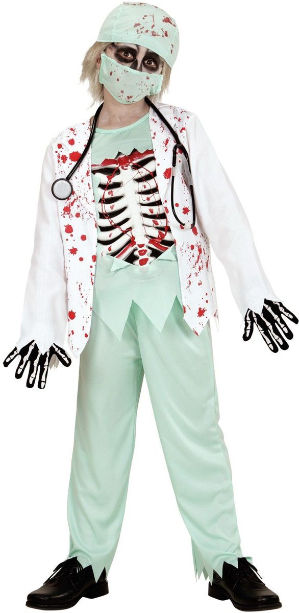 Zombie Kostuum | Skelet Zombie Dokter | Jongen | Maat 128 | Halloween | Verkleedkleding